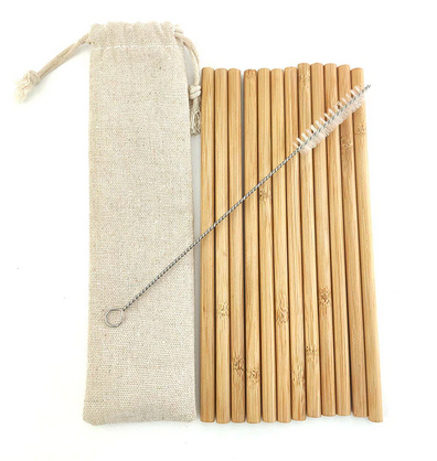 Bambusest heledad joogikõrred 10tk, linases kotis