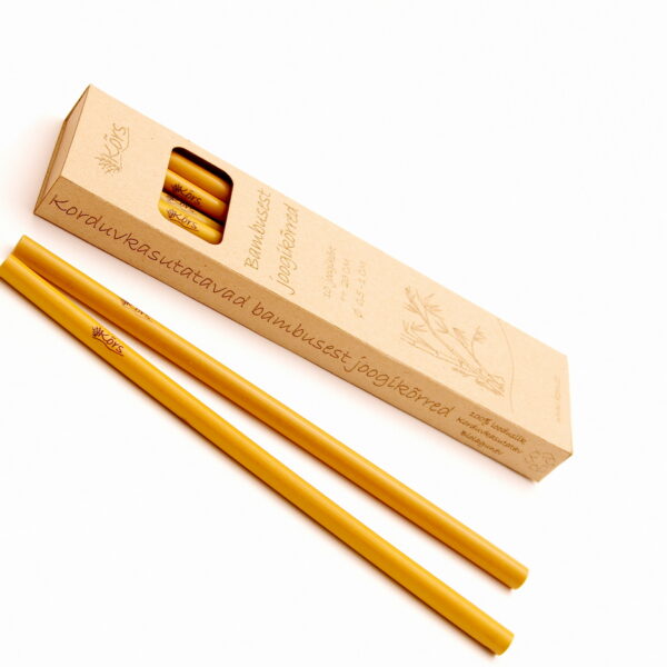 Bambusest joogikõrred, kollased, karbis 10tk