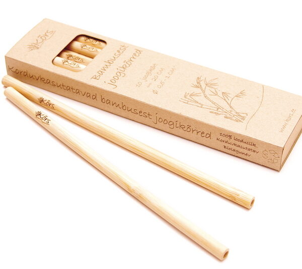 Bambusest joogikõrred, heledad, karbis 10tk